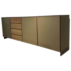 Scholtissek Kommoden & Sideboards|Sideboard Tratum Knorrige Eiche Massiv Floatglas Matt 137 Platin Grau Inklusive Bareinteilung Und Barfach Verspiegelt