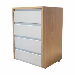 Cramer Holzmanufaktur Kommoden & Sideboards|Sideboard Velare Eiche Weißöl Front Verkehrsweiß 9016 Füße Chrom Mit Schubkästen