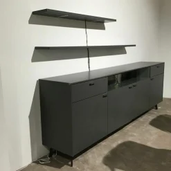 Venjakob Kommoden & Sideboards|Sideboard Vino Lack Schiefergrau Schwarz Grau Inklusive Beleuchtung Ohne Wandboards