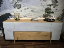 Voglauer Kommoden & Sideboards|Sideboard Vtektura TESH19H Echtholzfurnier Wildeiche Rustiko Schwarz Front Glas Firneis White Weiß Abdeckplatte Echtholzfurnier Inklusive Beleuchtung