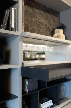 Poliform Wohnwände & Tv-Lowboards|Sideboard Wall System Korpus Lack Matt Arena Grau Rückwand Und Gittereinsätze Metallisch Lackiert Bronze