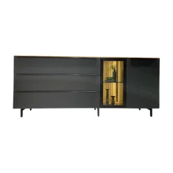 WK Wohnen Kommoden & Sideboards|Sideboard WK 490 Baristo Asteiche Massiv Natur Belassen Geölt Front Farbglas Anthrazit Mit LED Beleuchtung