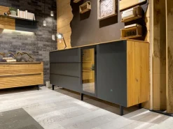 WK Wohnen Kommoden & Sideboards|Sideboard WK 490 Baristo Asteiche Massiv Natur Belassen Geölt Front Farbglas Anthrazit Mit LED Beleuchtung