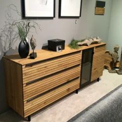 WK Wohnen Kommoden & Sideboards|Sideboard WK490 Baristo 180152 Asteiche Natur Anthrazit Farbglas Satiniert