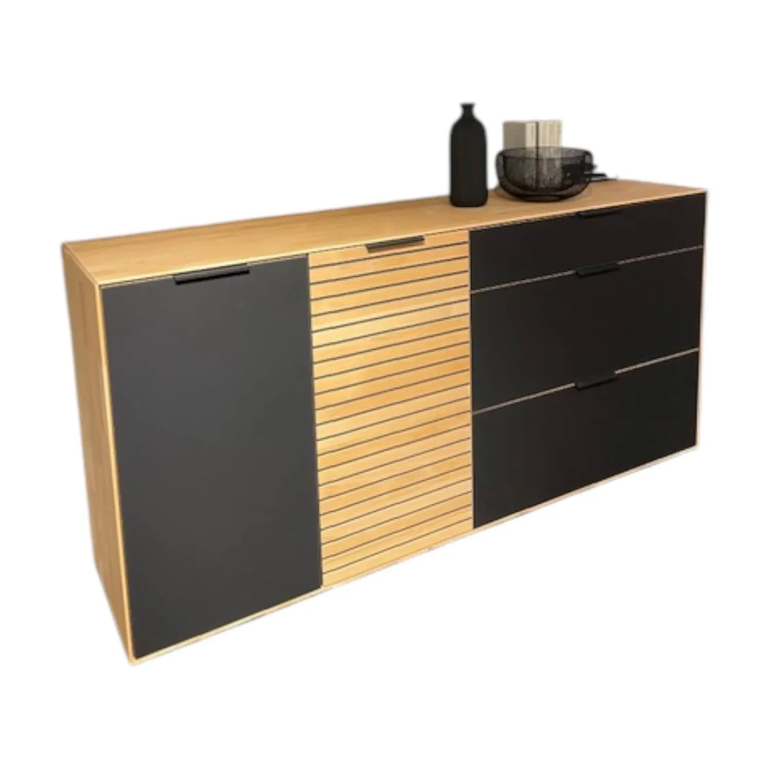 Wöstmann Kommoden & Sideboards|Sideboard WM 2320 Erle Front Mattglas Carbon Schwarz Sockel Carbonfarbig