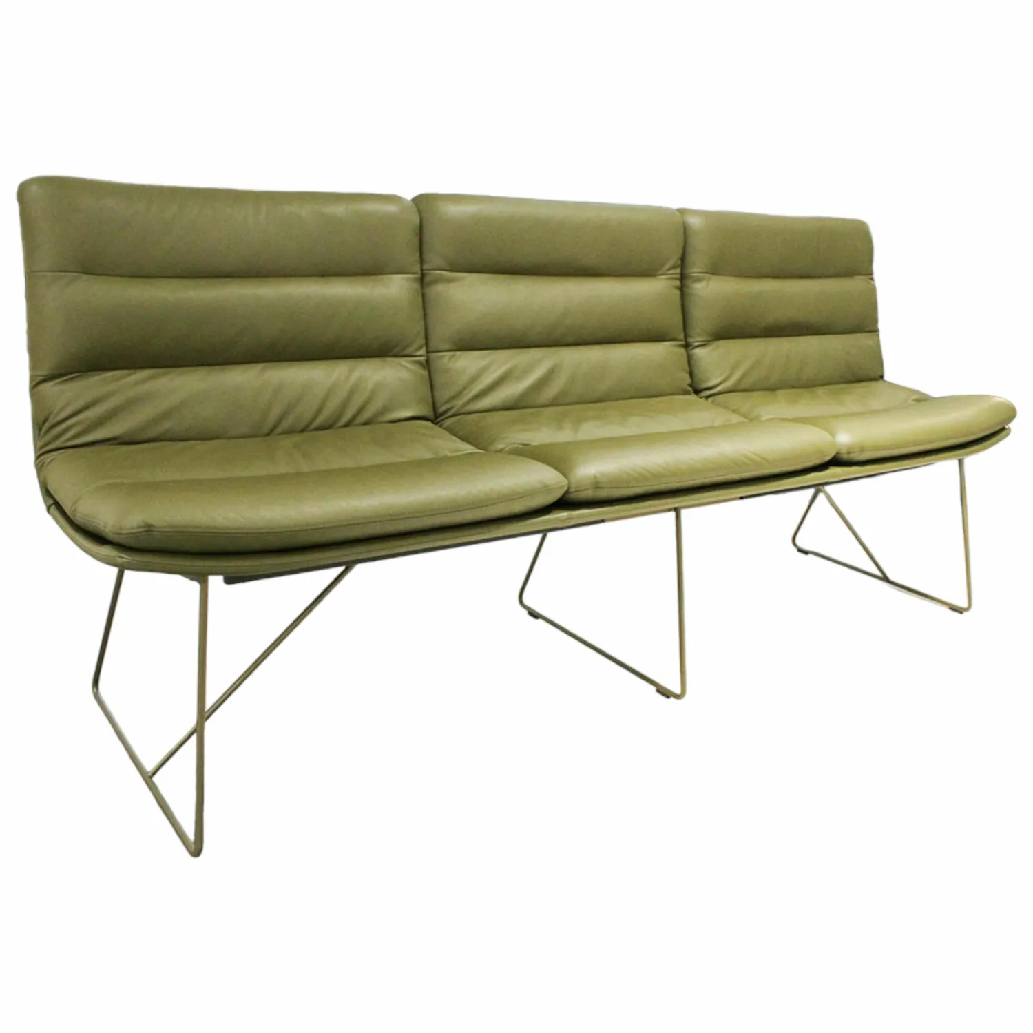 KFF Bänke|Sitzbank Arva 3,5-Sitzer Leder Sauvage Avocado 8116 Grün Drahtkufengestell Struktur Olive