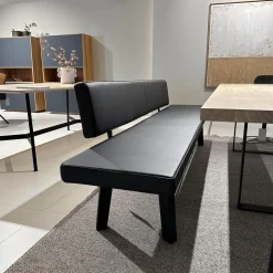 Janua Bänke|Sitzbank BB 32 Connect Leder Orient Ebony Schwarz Gestell Tiefschwarz Pulverbeschichtet Matt Füße Eiche Schwarz