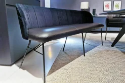 KFF Bänke|Sitzbank Gaia Casual Leder Belo Horizonte Nero Schwarz Rücken Stoff Schwarz