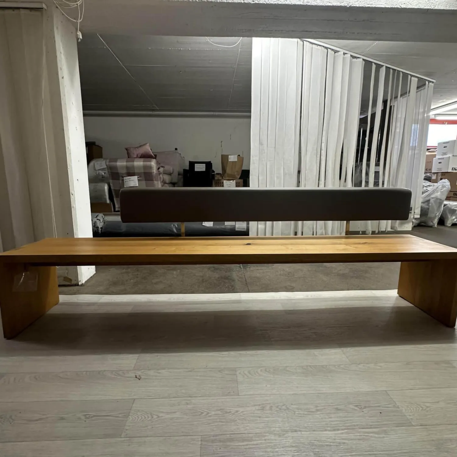 Janua Bänke|Sitzbank SC02 Europäische Eiche Natur Geölt Rückenteil Bezug Leder Elefant Anthrazit