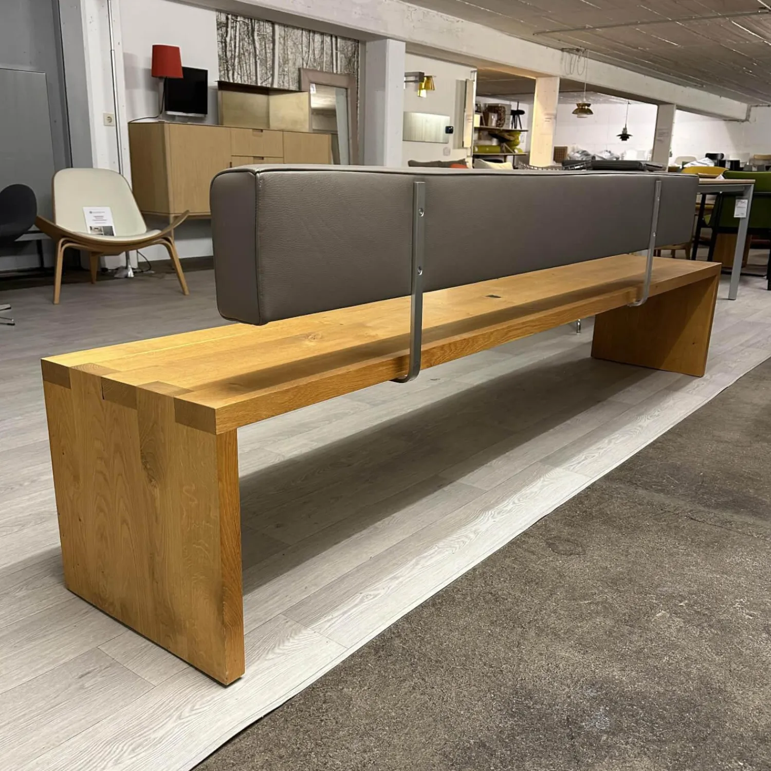 Janua Bänke|Sitzbank SC02 Europäische Eiche Natur Geölt Rückenteil Bezug Leder Elefant Anthrazit