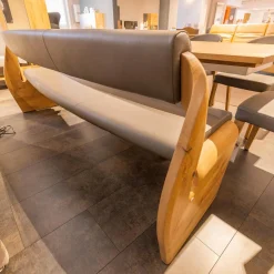 Voglauer Bänke|Sitzbank V Alpin Bezug Leder Montan Lp Cenere Grau Gestell Eiche Altholz Naturöl