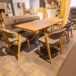 Voglauer Bänke|Sitzbank V Alpin Bezug Leder Montan Lp Cenere Grau Gestell Eiche Altholz Naturöl