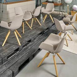 Tonon Stuhlsets|Sitzgruppe Armlehnstuhl Step Bezug Eco Kunstleder Schlamm Gestell Eiche