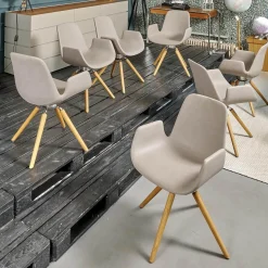 Tonon Stuhlsets|Sitzgruppe Armlehnstuhl Step Bezug Eco Kunstleder Schlamm Gestell Eiche