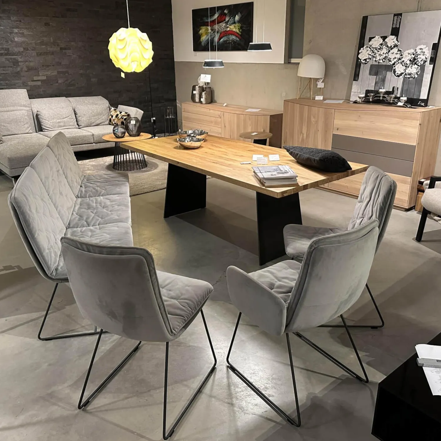 KFF Stuhlsets|Sitzgruppe Arva Stitch Stoff Seven Dolphine 180 Grau Gestell Metall Anthrazit