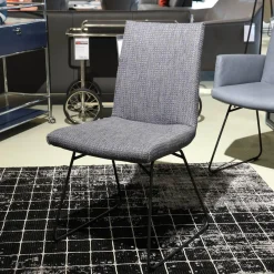 WK Wohnen Stuhlsets|Sitzgruppe Bezug Echtleder Z6927 Blue Blau Und Stoff O7226 Dove Blue Grau Gestell Schwarz