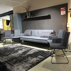 WK Wohnen Stuhlsets|Sitzgruppe Bezug Echtleder Z6927 Blue Blau Und Stoff O7226 Dove Blue Grau Gestell Schwarz