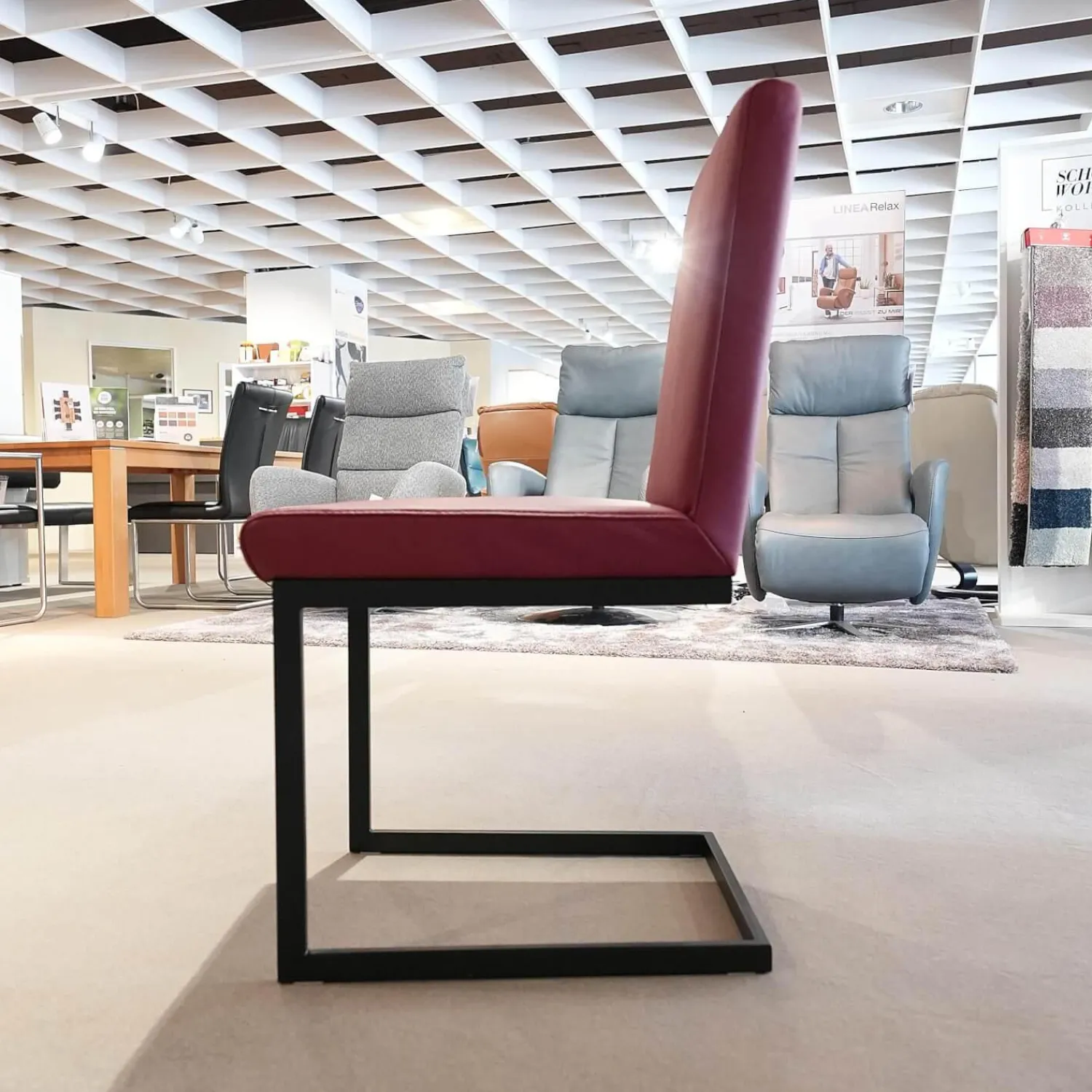 Stuhlsets|Sitzgruppe Chester Leder Bronco 10 Chianti Rot Gestell Metall Schwarz