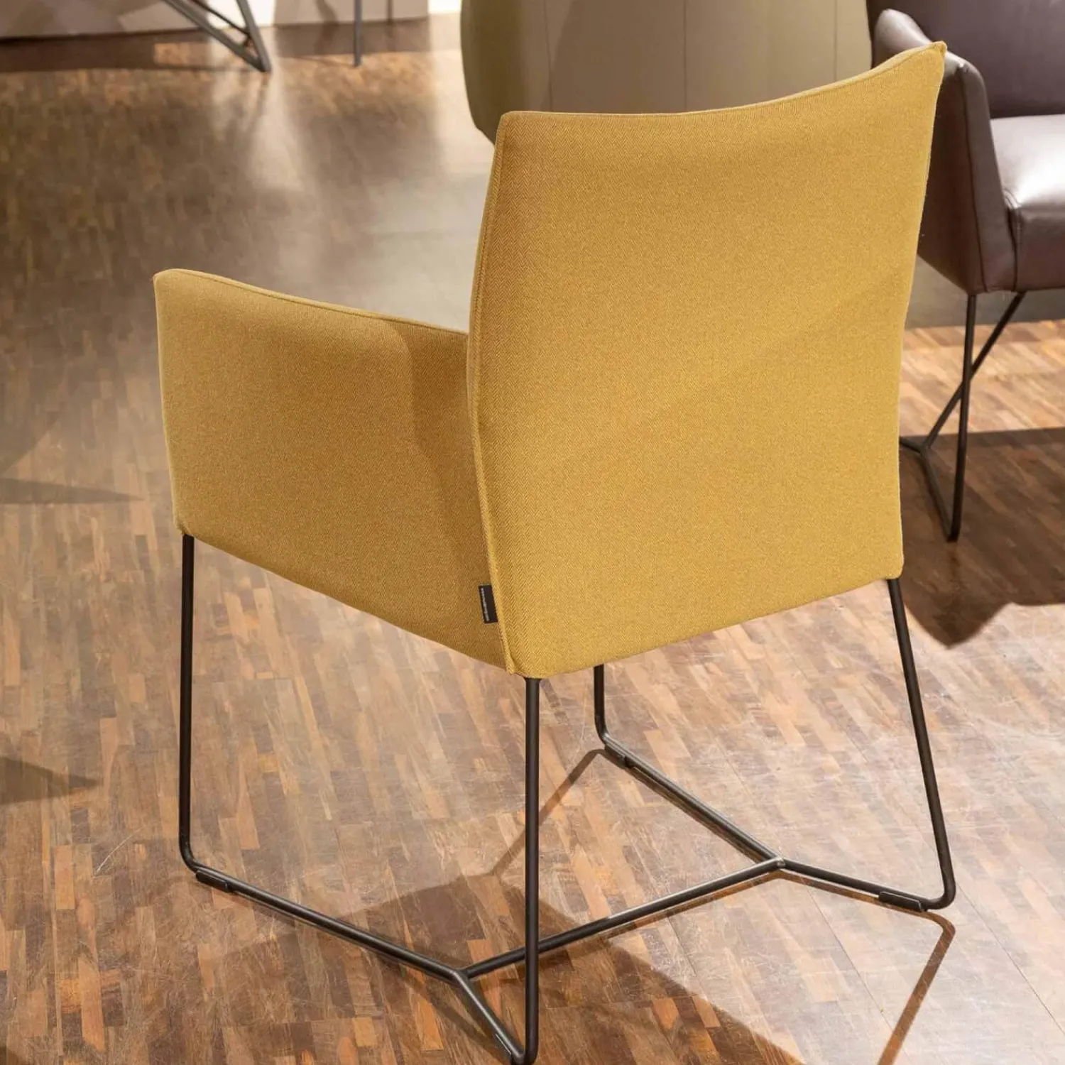 Musterring Stuhlsets|Sitzgruppe Picara Leder 3 Lomé Anthrazit Und Stoff VI Hugo Mustard Gelb Gestell Metall Schwarz