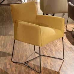 Musterring Stuhlsets|Sitzgruppe Picara Leder 3 Lomé Anthrazit Und Stoff VI Hugo Mustard Gelb Gestell Metall Schwarz