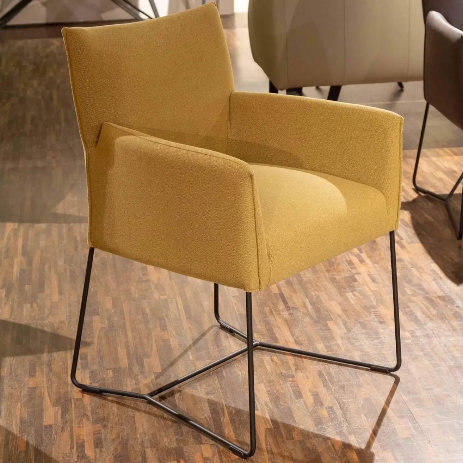 Musterring Stuhlsets|Sitzgruppe Picara Leder 3 Lomé Anthrazit Und Stoff VI Hugo Mustard Gelb Gestell Metall Schwarz