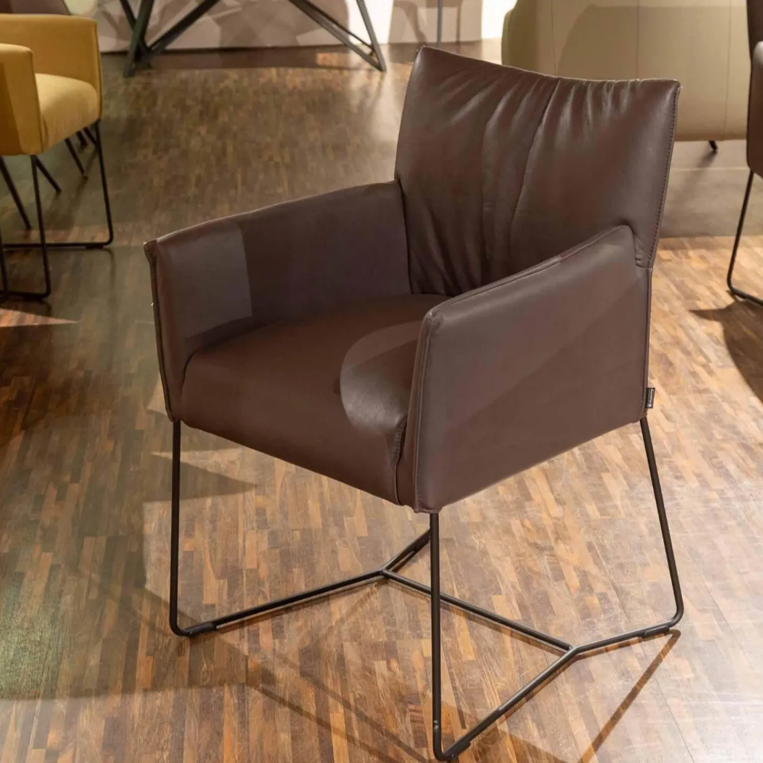 Musterring Stuhlsets|Sitzgruppe Picara Leder 3 Lomé Anthrazit Und Stoff VI Hugo Mustard Gelb Gestell Metall Schwarz