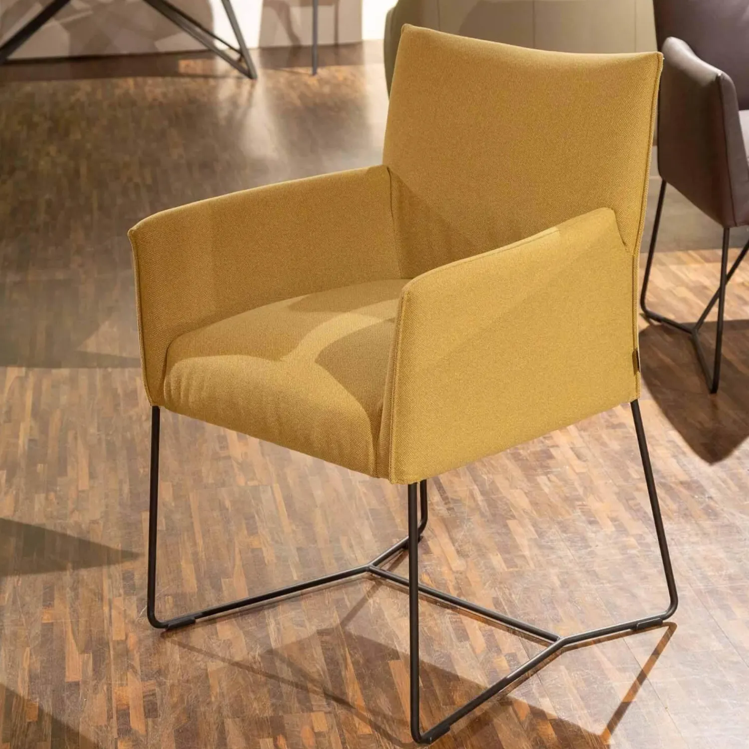 Musterring Stuhlsets|Sitzgruppe Picara Leder 3 Lomé Anthrazit Und Stoff VI Hugo Mustard Gelb Gestell Metall Schwarz