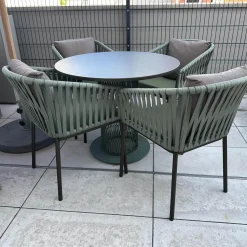 Kettal Essgruppen|Sitzgruppe Tisch Comedo Platte Aluminium Bronze Stuhl Bitta Bandgeflecht Bucket Rope Z21 Grün Gestell Aluminium Schwarz
