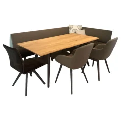 Anrei Stuhlsets|Sitzgruppe Uno Bank Stoff Sitz Q283 Anthrazit Rücken Q273 Grau Stuhl 812 Stoff Q283 Anthrazit Und Armlehnstühlen 138 Stoff Q273 Grau Gestell Buche Zartbitter mit Tisch Uno mit Ansteckplatte 180/235 x 90 cm, H 76 cm Ohne Kissen