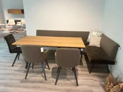 Anrei Stuhlsets|Sitzgruppe Uno Bank Stoff Sitz Q283 Anthrazit Rücken Q273 Grau Stuhl 812 Stoff Q283 Anthrazit Und Armlehnstühlen 138 Stoff Q273 Grau Gestell Buche Zartbitter mit Tisch Uno mit Ansteckplatte 180/235 x 90 cm, H 76 cm Ohne Kissen