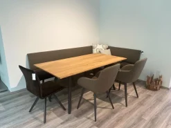 Anrei Stuhlsets|Sitzgruppe Uno Bank Stoff Sitz Q283 Anthrazit Rücken Q273 Grau Stuhl 812 Stoff Q283 Anthrazit Und Armlehnstühlen 138 Stoff Q273 Grau Gestell Buche Zartbitter mit Tisch Uno mit Ansteckplatte 180/235 x 90 cm, H 76 cm Ohne Kissen