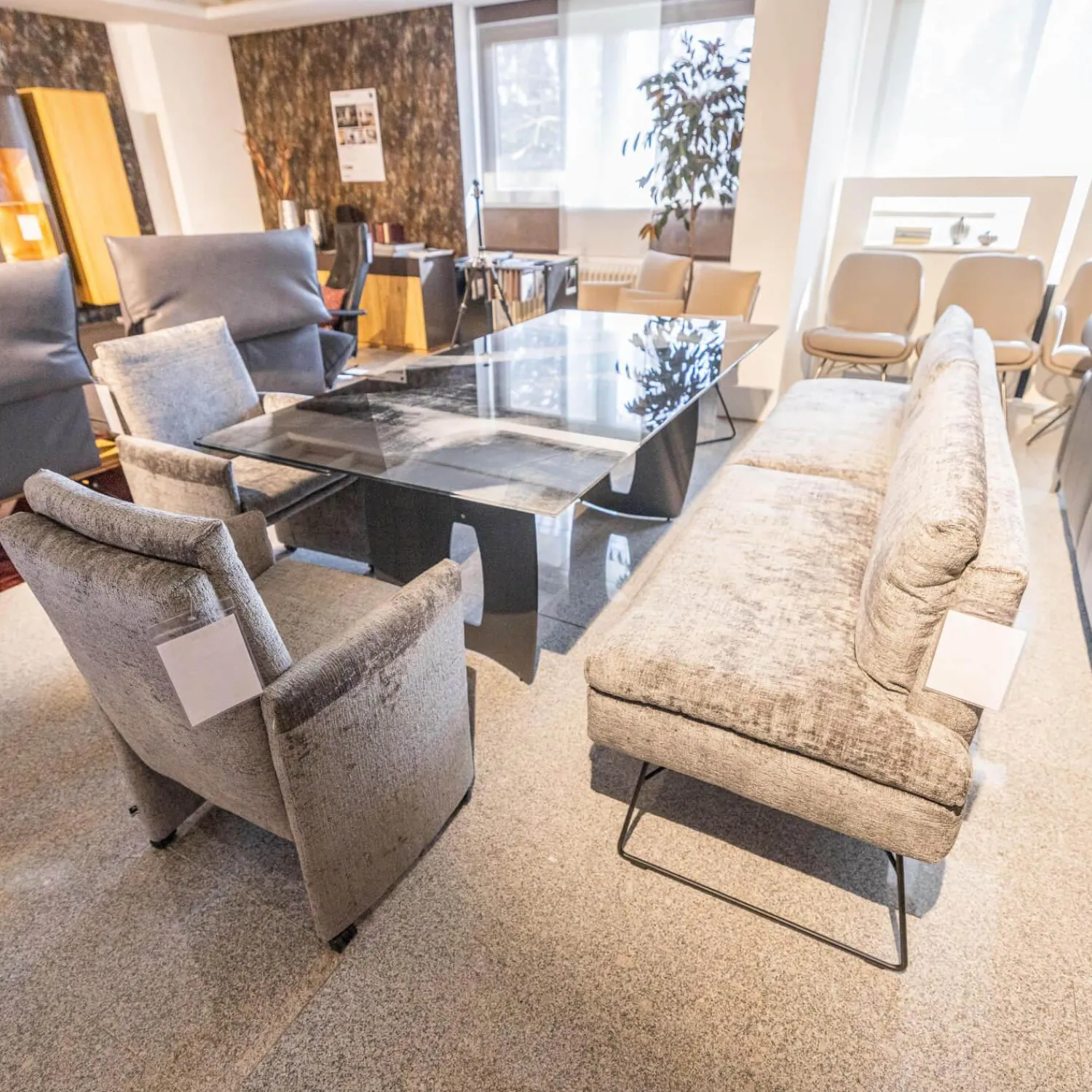 WK Wohnen Stuhlsets|Sitzgruppe WK 790 Bezug Stoff B3094 Basalt Grau Gestell Metall Schwarz