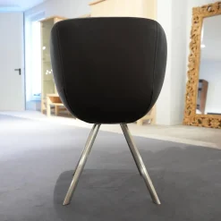 Wimmer Stuhlsets|Sitzgruppe Zweigl Kunstleder Sixty Mocca Schwarz Anthrazit Rustikale Asteiche Versiegelt Und Gestell Stahl Nickelfarbig Gebürstet