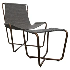 Ethimo Loungesessel|Sling Sessel Mit Hocker Stoff Elitis Lontan Gestell Brüniertes Messing