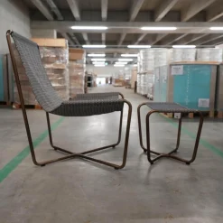 Ethimo Loungesessel|Sling Sessel Mit Hocker Stoff Elitis Lontan Gestell Brüniertes Messing