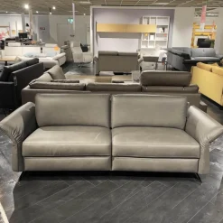 Rom 2-Sitzer-Sofas|Sofa Adora Bezug Leder Kenia LG1 Grey Grau Füße Schwarz 01BL