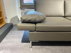 Brühl 2-Sitzer-Sofas|Sofa Alba 85505 Leder 5423 25 Grau Winkelfuß Verchromt Pulverbeschichtet Mit Kissen