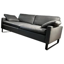 Brühl 3-Sitzer-Sofas|Sofa Alba Leder 5669 95 Grau Metallkufe Schwarz Pulverbeschichtet