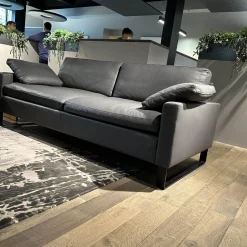 Brühl 3-Sitzer-Sofas|Sofa Alba Leder 5669 95 Grau Metallkufe Schwarz Pulverbeschichtet