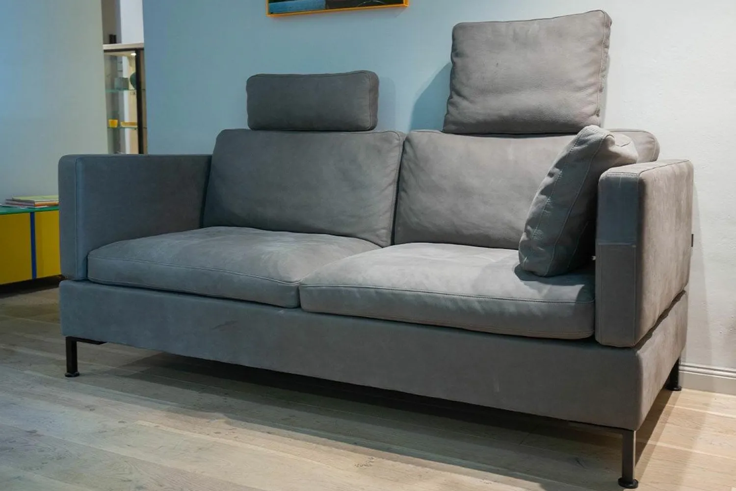Brühl 2-Sitzer-Sofas|Sofa Alba Leder Taron 20 Grau Braun Gestell Schwarz Pulverbeschichtet Inklusive Kissen