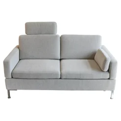 Brühl 2-Sitzer-Sofas|Sofa Alba M Stoff 3637 Beige Grau Fuß Chrom Glänzend Mit Integrierten Kopfstützen