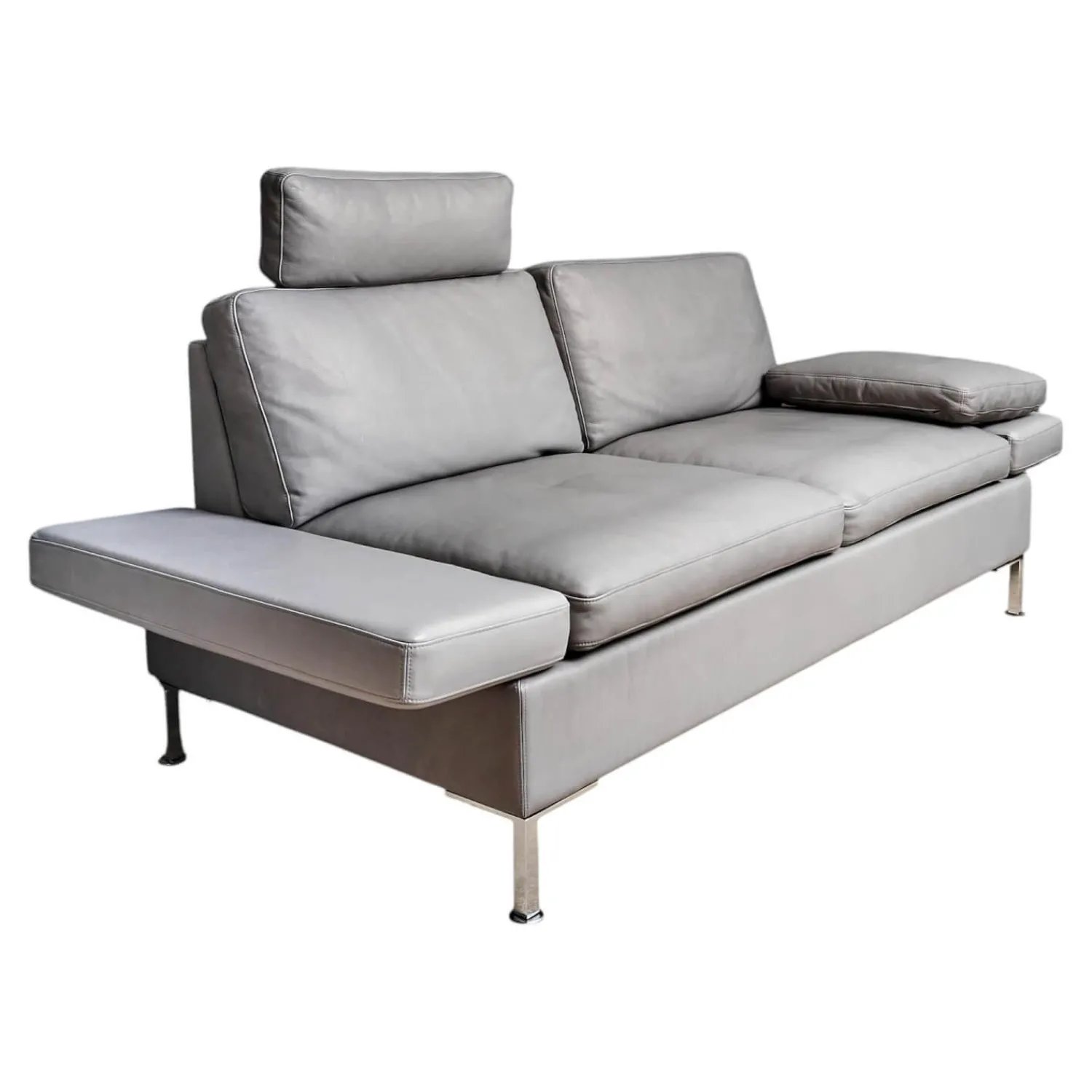 Brühl 2-Sitzer-Sofas|Sofa Alba System M Leder 5707 Pearl 0095 Grau Winkelfuß Verchromt Mit Kopfstütze