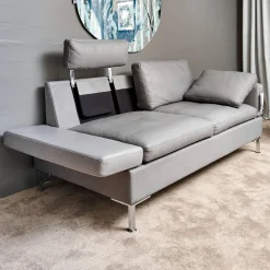 Brühl 2-Sitzer-Sofas|Sofa Alba System M Leder 5707 Pearl 0095 Grau Winkelfuß Verchromt Mit Kopfstütze
