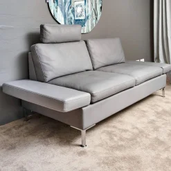 Brühl 2-Sitzer-Sofas|Sofa Alba System M Leder 5707 Pearl 0095 Grau Winkelfuß Verchromt Mit Kopfstütze