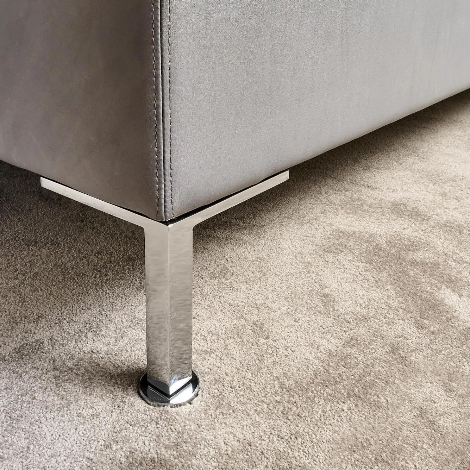 Brühl 2-Sitzer-Sofas|Sofa Alba System M Leder 5707 Pearl 0095 Grau Winkelfuß Verchromt Mit Kopfstütze