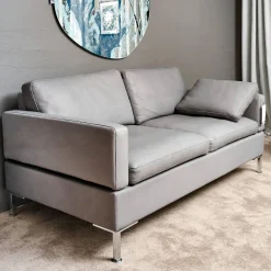 Brühl 2-Sitzer-Sofas|Sofa Alba System M Leder 5707 Pearl 0095 Grau Winkelfuß Verchromt Mit Kopfstütze