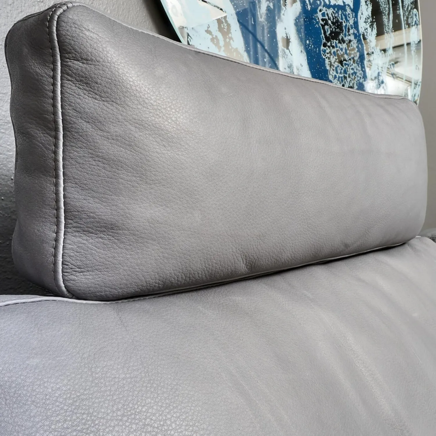 Brühl 2-Sitzer-Sofas|Sofa Alba System M Leder 5707 Pearl 0095 Grau Winkelfuß Verchromt Mit Kopfstütze