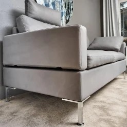 Brühl 2-Sitzer-Sofas|Sofa Alba System M Leder 5707 Pearl 0095 Grau Winkelfuß Verchromt Mit Kopfstütze