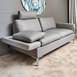 Brühl 2-Sitzer-Sofas|Sofa Alba System M Leder 5707 Pearl 0095 Grau Winkelfuß Verchromt Mit Kopfstütze