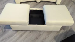 Stressless 2-Sitzer-Sofas|Sofa Arion Leder Paloma Light Grey Grau Stahlfuß 001 Edelstahl Poliert Holzteile Wenge Kopfstütze Höhenverstellbar Inklusive Hocker Mit Tischablage